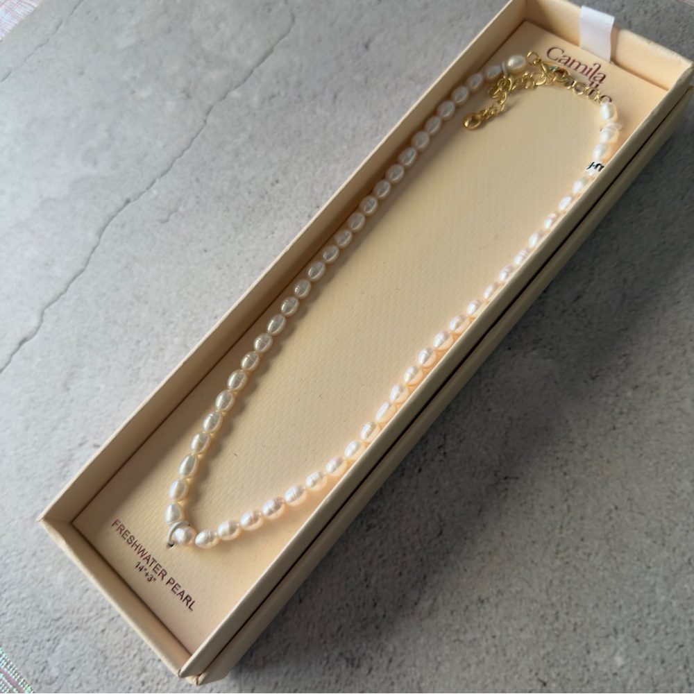 Camila Coelho Freshwater Pearl Necklace 14”+3” Gold Clasp - Picture 2 of 3